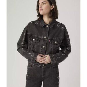New Levi's M Premium Shrunken '90s Trucker Jacket Medium Bejeweled - Black